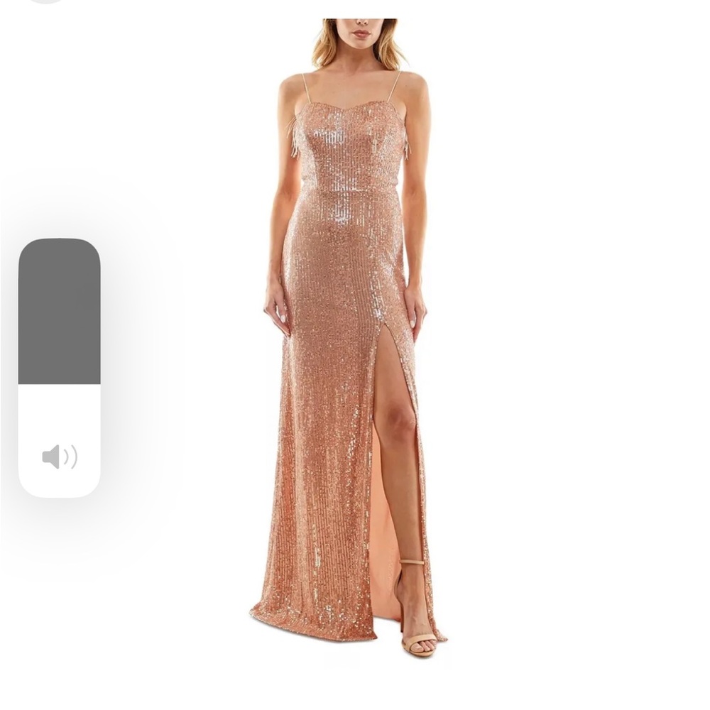 SPEECHLESS Juniors' Beaded Fringe Sequin Slip Long Dress Rose Gold Size 5